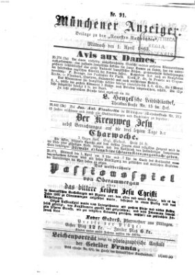 Münchener Anzeiger (Münchner neueste Nachrichten) Mittwoch 1. April 1863