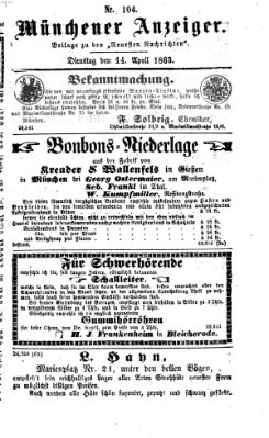 Münchener Anzeiger (Münchner neueste Nachrichten) Dienstag 14. April 1863