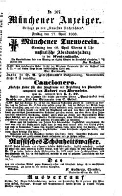 Münchener Anzeiger (Münchner neueste Nachrichten) Freitag 17. April 1863