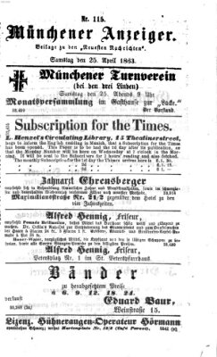 Münchener Anzeiger (Münchner neueste Nachrichten) Samstag 25. April 1863