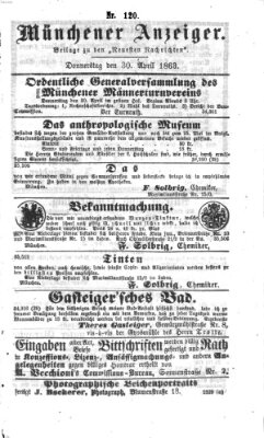 Münchener Anzeiger (Münchner neueste Nachrichten) Donnerstag 30. April 1863