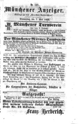 Münchener Anzeiger (Münchner neueste Nachrichten) Donnerstag 7. Mai 1863