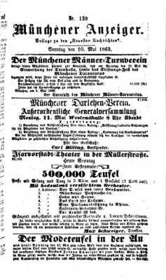 Münchener Anzeiger (Münchner neueste Nachrichten) Sonntag 10. Mai 1863