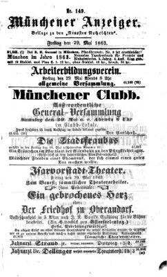 Münchener Anzeiger (Münchner neueste Nachrichten) Freitag 29. Mai 1863