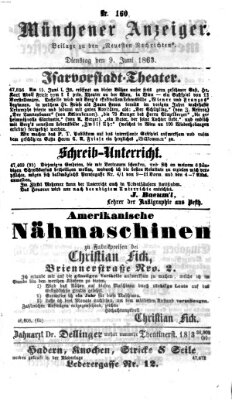 Münchener Anzeiger (Münchner neueste Nachrichten) Dienstag 9. Juni 1863