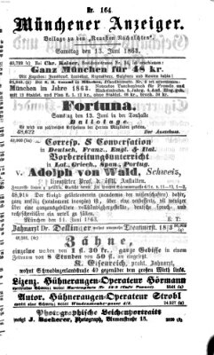 Münchener Anzeiger (Münchner neueste Nachrichten) Samstag 13. Juni 1863