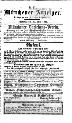 Münchener Anzeiger (Münchner neueste Nachrichten) Samstag 20. Juni 1863