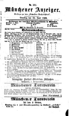 Münchener Anzeiger (Münchner neueste Nachrichten) Dienstag 30. Juni 1863