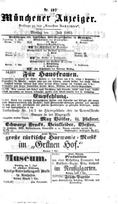 Münchener Anzeiger (Münchner neueste Nachrichten) Montag 6. Juli 1863