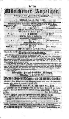 Münchener Anzeiger (Münchner neueste Nachrichten) Mittwoch 8. Juli 1863