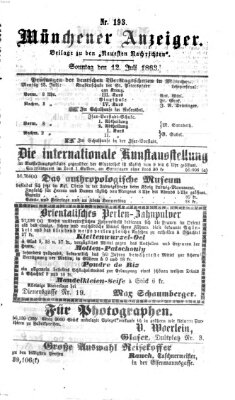 Münchener Anzeiger (Münchner neueste Nachrichten) Sonntag 12. Juli 1863