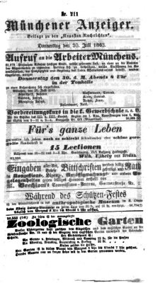 Münchener Anzeiger (Münchner neueste Nachrichten) Donnerstag 30. Juli 1863