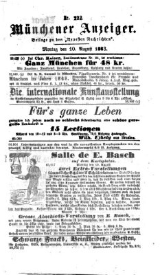 Münchener Anzeiger (Münchner neueste Nachrichten) Montag 10. August 1863