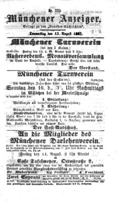 Münchener Anzeiger (Münchner neueste Nachrichten) Donnerstag 13. August 1863