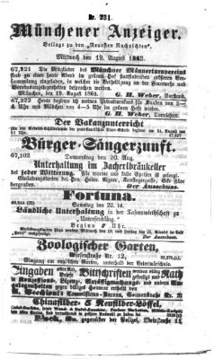 Münchener Anzeiger (Münchner neueste Nachrichten) Mittwoch 19. August 1863