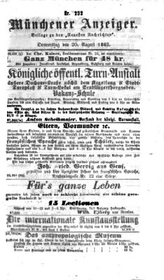 Münchener Anzeiger (Münchner neueste Nachrichten) Donnerstag 20. August 1863