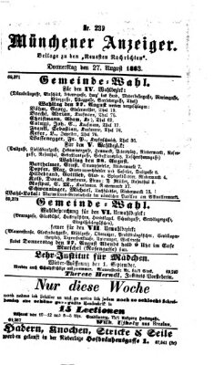 Münchener Anzeiger (Münchner neueste Nachrichten) Donnerstag 27. August 1863