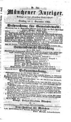 Münchener Anzeiger (Münchner neueste Nachrichten) Dienstag 1. September 1863