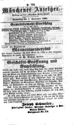 Münchener Anzeiger (Münchner neueste Nachrichten) Donnerstag 3. September 1863