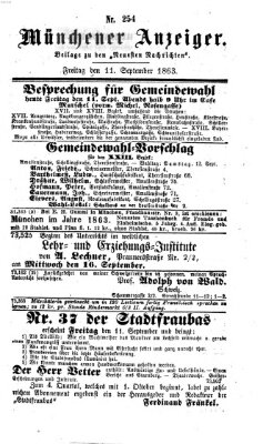 Münchener Anzeiger (Münchner neueste Nachrichten) Freitag 11. September 1863