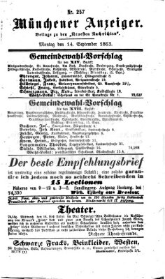 Münchener Anzeiger (Münchner neueste Nachrichten) Montag 14. September 1863