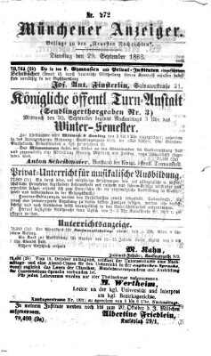 Münchener Anzeiger (Münchner neueste Nachrichten) Dienstag 29. September 1863