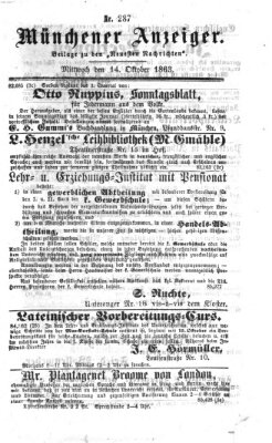 Münchener Anzeiger (Münchner neueste Nachrichten) Mittwoch 14. Oktober 1863