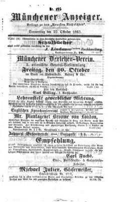 Münchener Anzeiger (Münchner neueste Nachrichten) Donnerstag 22. Oktober 1863