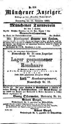 Münchener Anzeiger (Münchner neueste Nachrichten) Donnerstag 12. November 1863