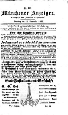 Münchener Anzeiger (Münchner neueste Nachrichten) Sonntag 15. November 1863