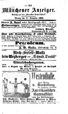 Münchener Anzeiger (Münchner neueste Nachrichten) Montag 30. November 1863