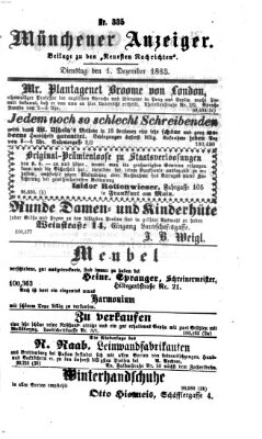 Münchener Anzeiger (Münchner neueste Nachrichten) Dienstag 1. Dezember 1863