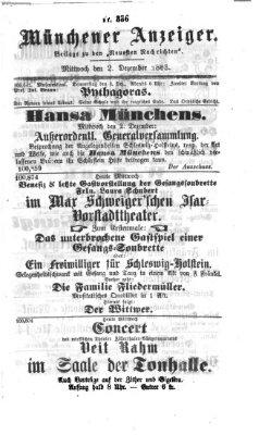 Münchener Anzeiger (Münchner neueste Nachrichten) Mittwoch 2. Dezember 1863