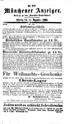 Münchener Anzeiger (Münchner neueste Nachrichten) Montag 14. Dezember 1863