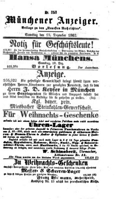 Münchener Anzeiger (Münchner neueste Nachrichten) Samstag 19. Dezember 1863