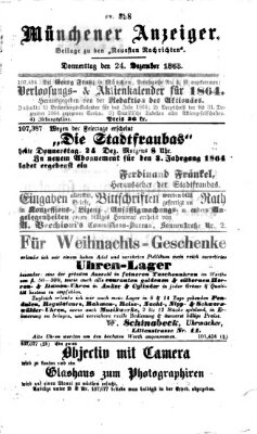 Münchener Anzeiger (Münchner neueste Nachrichten) Donnerstag 24. Dezember 1863