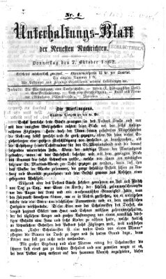 Neueste Nachrichten aus dem Gebiete der Politik. Unterhaltungs-Blatt der Neuesten Nachrichten (Münchner neueste Nachrichten) Donnerstag 2. Oktober 1862