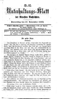 Neueste Nachrichten aus dem Gebiete der Politik. Unterhaltungs-Blatt der Neuesten Nachrichten (Münchner neueste Nachrichten) Donnerstag 27. November 1862