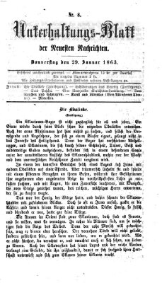 Neueste Nachrichten aus dem Gebiete der Politik. Unterhaltungs-Blatt der Neuesten Nachrichten (Münchner neueste Nachrichten) Donnerstag 29. Januar 1863