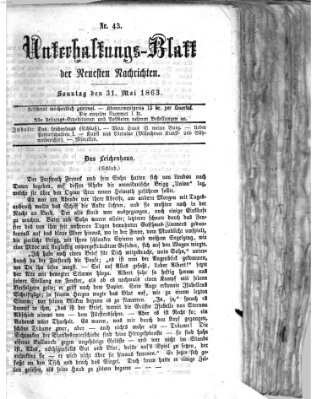 Neueste Nachrichten aus dem Gebiete der Politik. Unterhaltungs-Blatt der Neuesten Nachrichten (Münchner neueste Nachrichten) Sonntag 31. Mai 1863