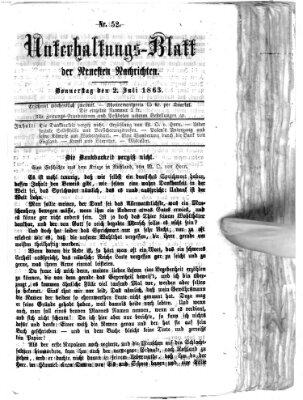 Neueste Nachrichten aus dem Gebiete der Politik. Unterhaltungs-Blatt der Neuesten Nachrichten (Münchner neueste Nachrichten) Donnerstag 2. Juli 1863