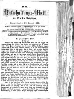 Neueste Nachrichten aus dem Gebiete der Politik. Unterhaltungs-Blatt der Neuesten Nachrichten (Münchner neueste Nachrichten) Donnerstag 27. August 1863