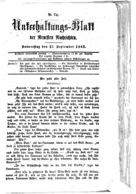 Neueste Nachrichten aus dem Gebiete der Politik. Unterhaltungs-Blatt der Neuesten Nachrichten (Münchner neueste Nachrichten) Donnerstag 17. September 1863