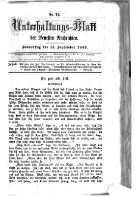 Neueste Nachrichten aus dem Gebiete der Politik. Unterhaltungs-Blatt der Neuesten Nachrichten (Münchner neueste Nachrichten) Donnerstag 24. September 1863