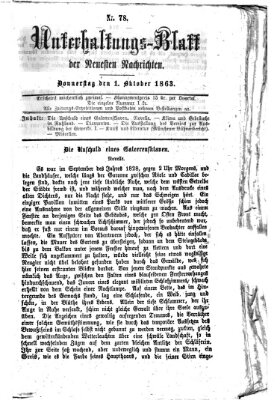 Neueste Nachrichten aus dem Gebiete der Politik. Unterhaltungs-Blatt der Neuesten Nachrichten (Münchner neueste Nachrichten) Donnerstag 1. Oktober 1863