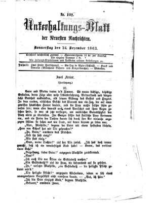 Neueste Nachrichten aus dem Gebiete der Politik. Unterhaltungs-Blatt der Neuesten Nachrichten (Münchner neueste Nachrichten) Donnerstag 24. Dezember 1863