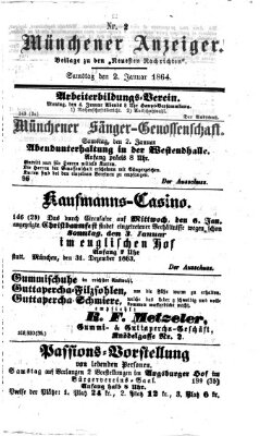 Münchener Anzeiger (Münchner neueste Nachrichten) Samstag 2. Januar 1864