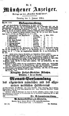 Münchener Anzeiger (Münchner neueste Nachrichten) Sonntag 3. Januar 1864