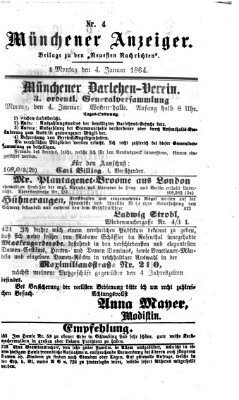 Münchener Anzeiger (Münchner neueste Nachrichten) Montag 4. Januar 1864