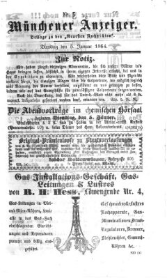 Münchener Anzeiger (Münchner neueste Nachrichten) Dienstag 5. Januar 1864